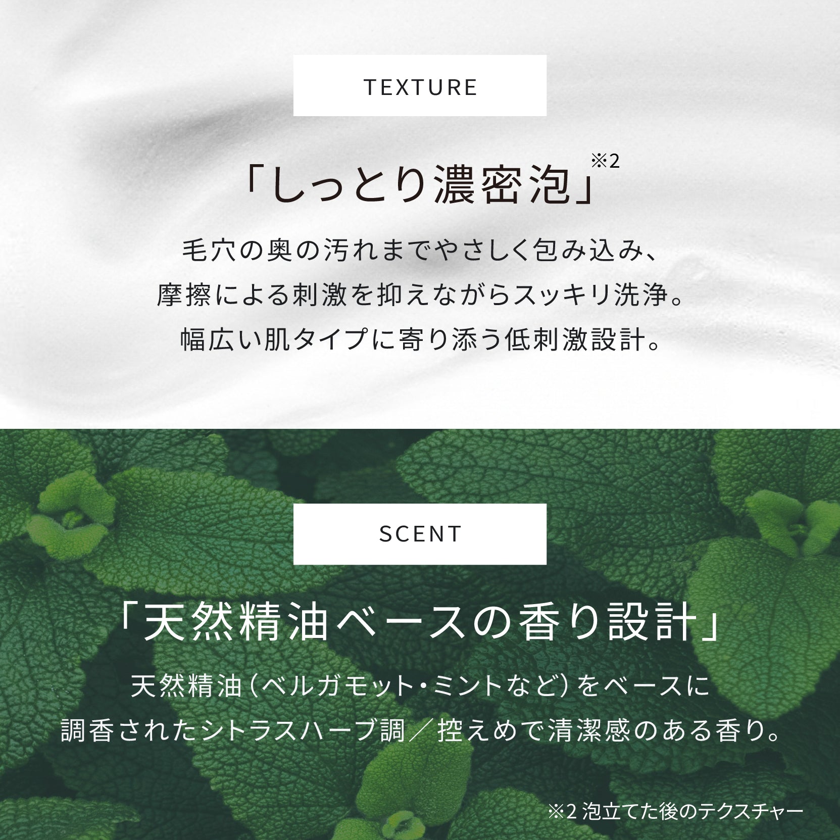 ATIDIMU メンズ洗顔フォームの濃密泡と天然精油ベースの香りイメージ