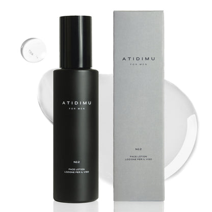 ATIDIMU メンズ化粧水 No.2 本体・パッケージと化粧水のテクスチャー